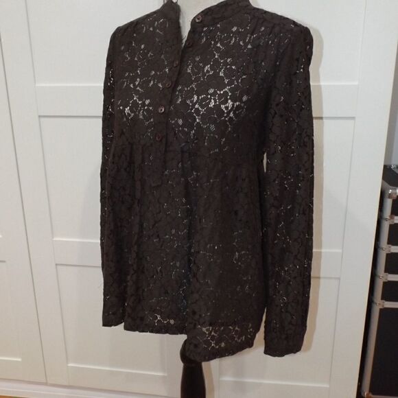 Michael Kors Brown Lace Long Sleeve Blouse Top SP - Picture 2 of 7